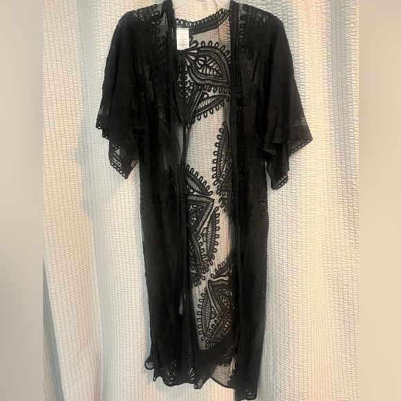 Tops - Black Sheer Coverup with Intricate Patterns